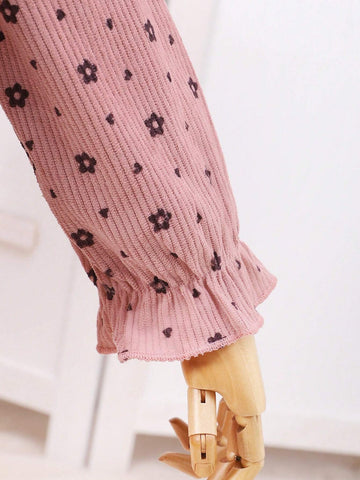 Girls' Cute Casual Floral Embroidered Ruffle Trim Princess Sleeve Round Neck Dress