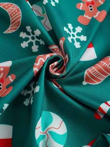 Girls Cute Christmas Print Hooded Long Sleeve Dress, Holiday Gift