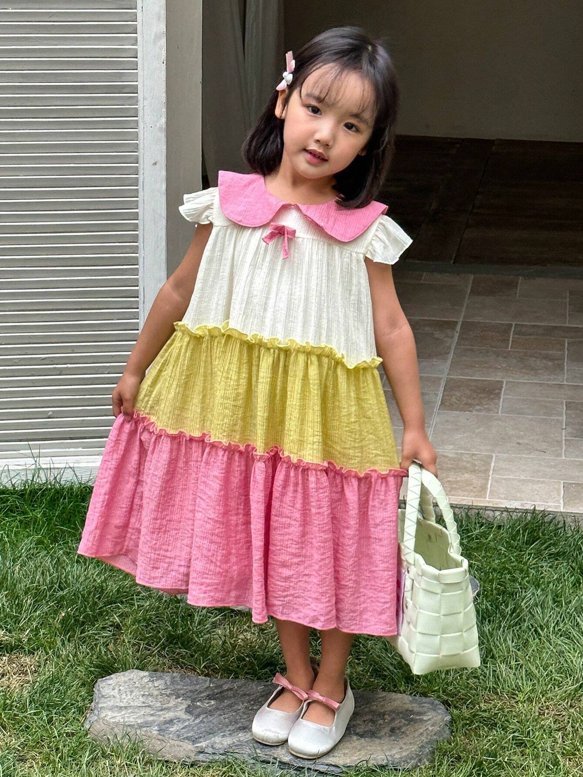 Girls' Cute Color Block Patchwork Princess Dress, Ideal For Summer Outing