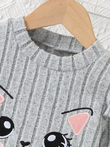 Girls Cute Embroidered Pattern Casual Long Sleeve Dress