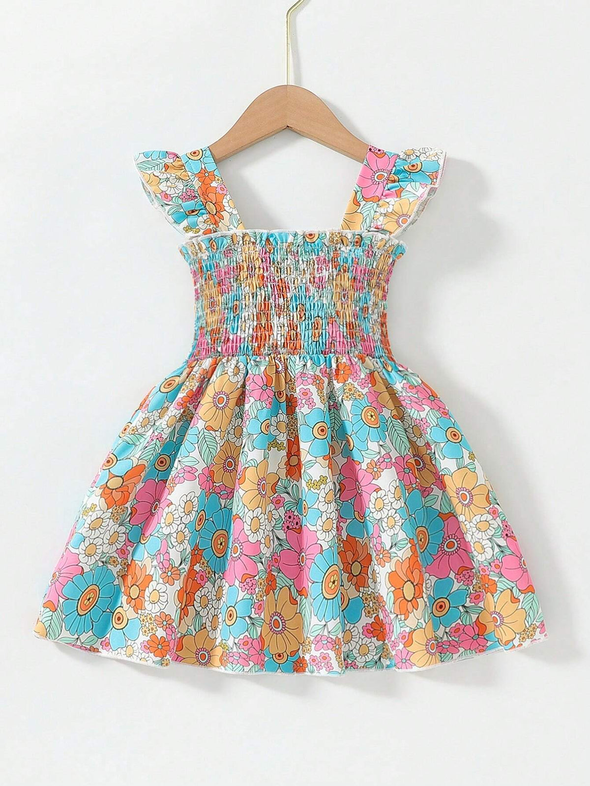 Girls Cute Floral All Over Print Suspender Dress