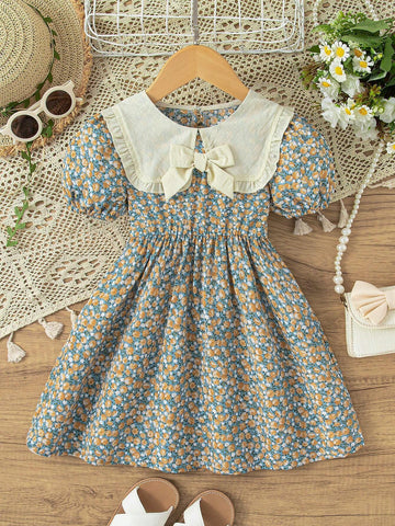 Girls' Cute Floral Print Sleeveless Dress