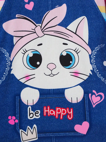 Girls Cute Happy Cat Print Casual Dress