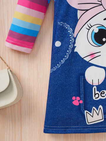 Girls Cute Happy Cat Print Casual Dress