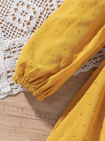 Girls Cute Lace Ruffle Collar Lantern Sleeve Dress, Suitable For Spring And Autumn