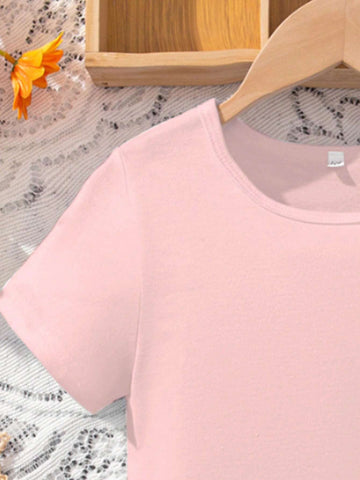 Girls' Cute Little Girl Pattern Casual Comfortable Round Neck Short Sleeve Dress, Summer