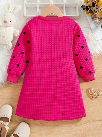 Girls Cute Rabbit Print Bowknot Decor Round Neck Long Sleeve Stylish Dress