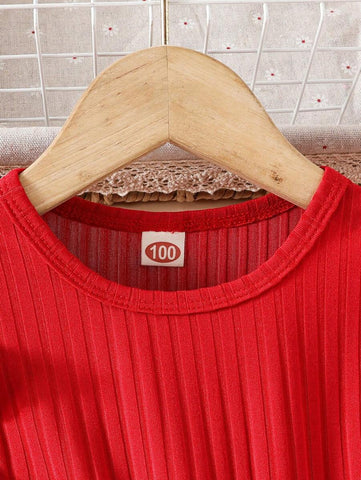 Girls Cute Ribbed Crew Neck Long Sleeve Patchwork Knit Cat Heart Print Dress With Belt