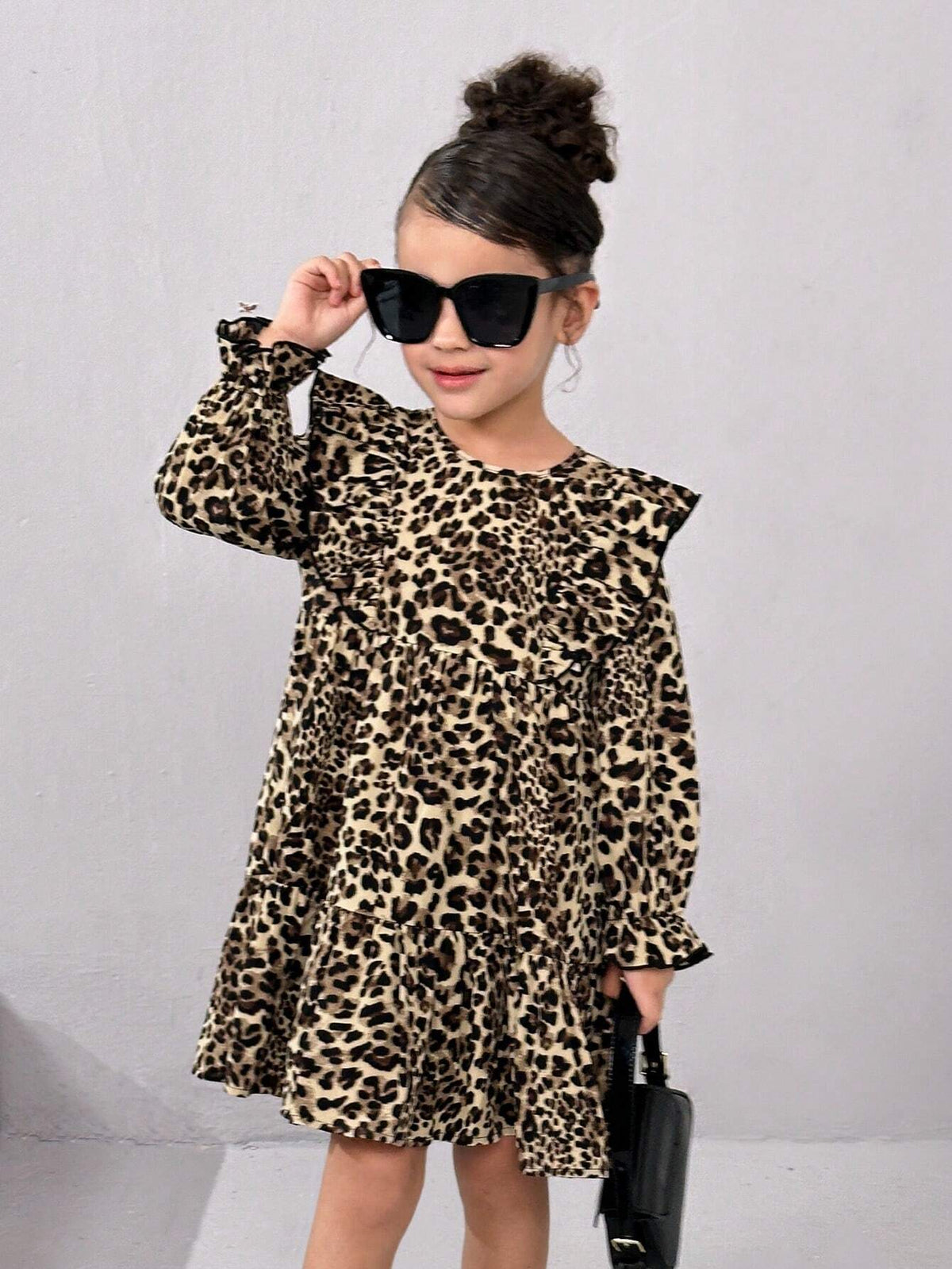 Girl's Cute Ruffle Round Neck Puff Sleeve Dress, Suitable For Outdoor Wear