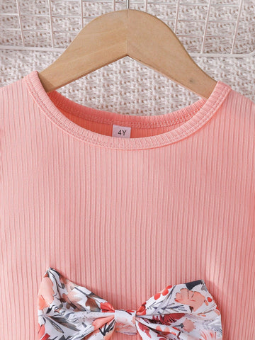 Girls' Cute Ruffled Sleeve Round Neck Sweet Bowknot Colorful Floral & Jungle Print Casual Dress