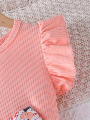 Girls' Cute Ruffled Sleeve Round Neck Sweet Bowknot Colorful Floral & Jungle Print Casual Dress