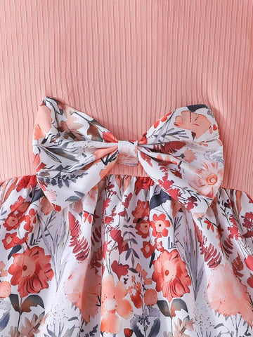 Girls' Cute Ruffled Sleeve Round Neck Sweet Bowknot Colorful Floral & Jungle Print Casual Dress