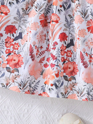 Girls' Cute Ruffled Sleeve Round Neck Sweet Bowknot Colorful Floral & Jungle Print Casual Dress