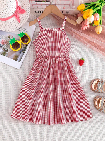Girls' Cute Strawberry Embroidered Cami Dress, Summer Casual Style