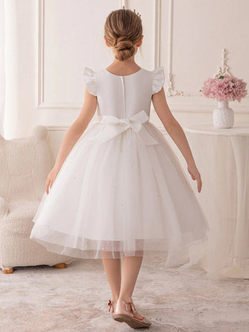 Girls' Cute Sweet Pearl Trim Sequin Embellished Princess Dress
