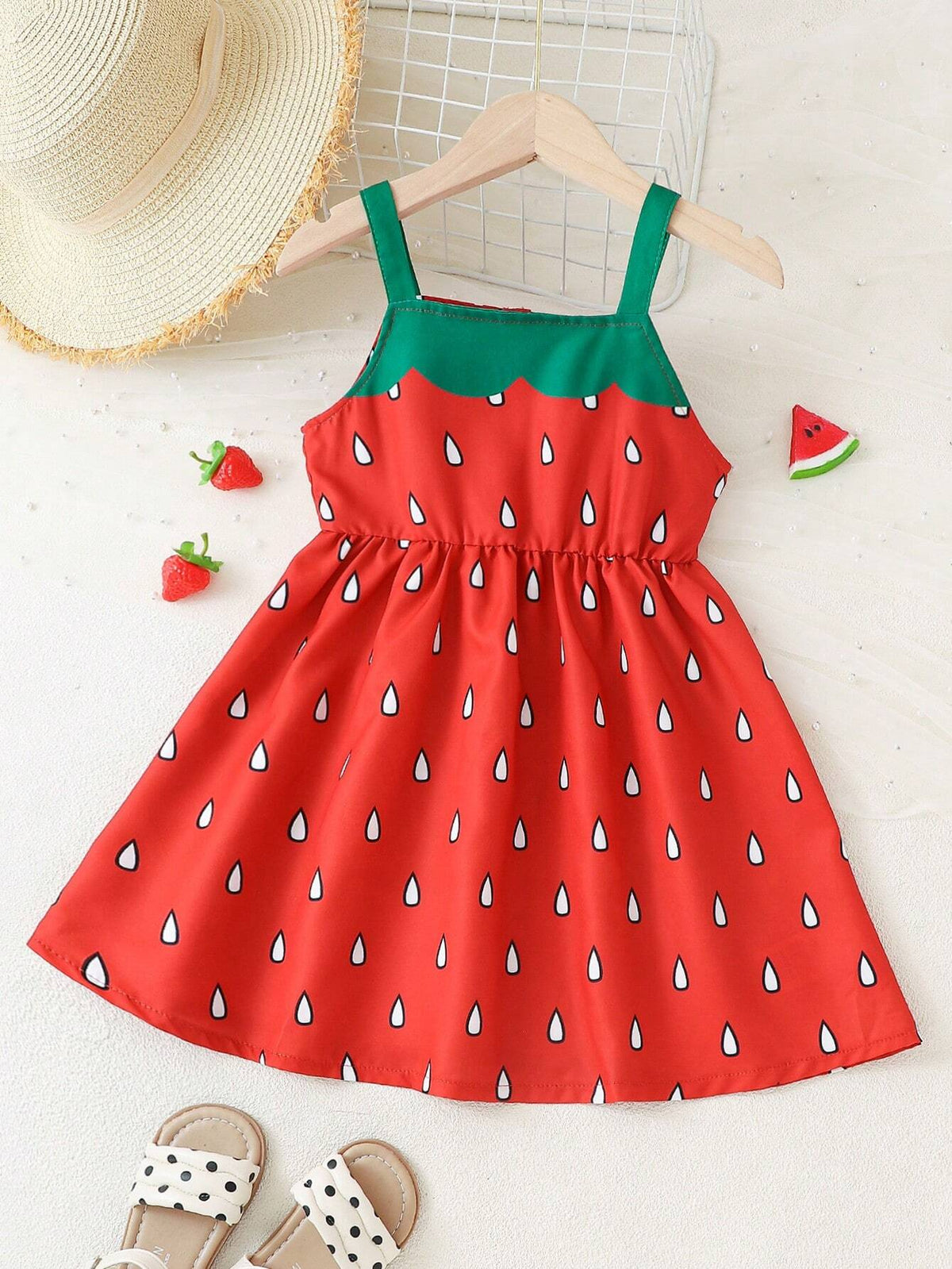 Girls' Cute Watermelon Printed Sleeveless Casual Dress