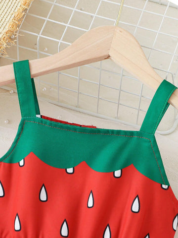 Girls' Cute Watermelon Printed Sleeveless Casual Dress