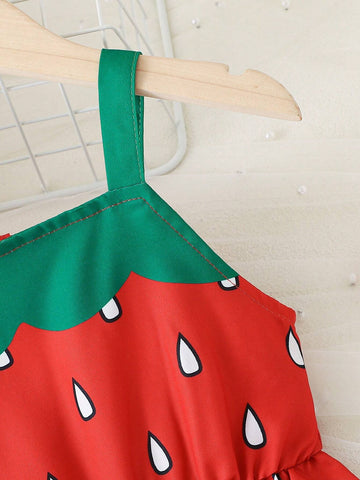 Girls' Cute Watermelon Printed Sleeveless Casual Dress