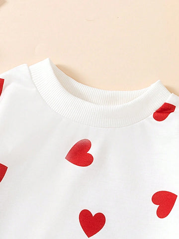 Girls Cute & Cozy Digital Print Colorful Heart Pattern Knit Long Sleeve Sweatshirt, Casual For Autumn