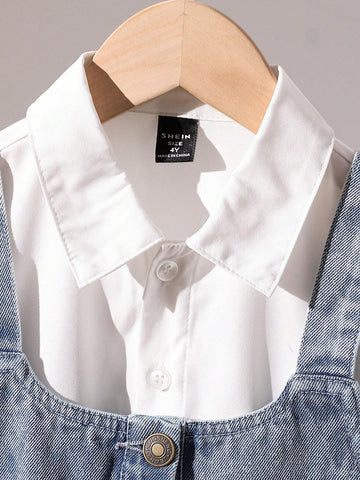 Girls' Denim Overalls With Sleeveless Shirt & Fringe Hem Pants 3-Piece Matching Set