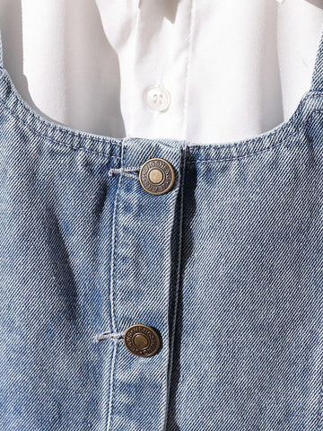 Girls' Denim Overalls With Sleeveless Shirt & Fringe Hem Pants 3-Piece Matching Set