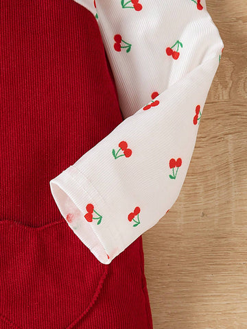 Girls Digital Print Ruffle Hem Faux 2pcs Dress With Heart Pocket, Warm And Comfortable, Cute Fashion Outerwear For Autumn/Winter
