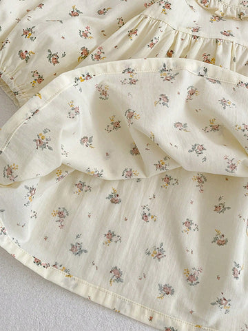 Girls Ditsy Floral Puff Sleeve Ruffle Collar Princess Dress, Autumn/Spring