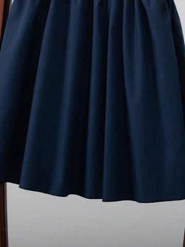 Girls' Doll Collar Puff Sleeve Casual Dress, Suitable For Vacation, Travel, And Party In Summer