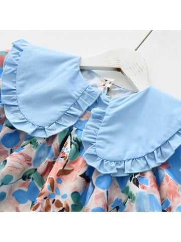Girls Dopamin Oversized Collar Long Sleeve Dress, Sweet Princess Style, For Young Girl