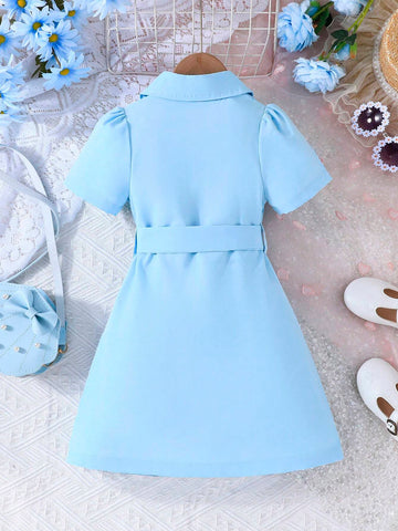 Girls" Dress 2024 Summer New Style Short Sleeve Shirt Pleated Skirt French Princess Dress Children Wear