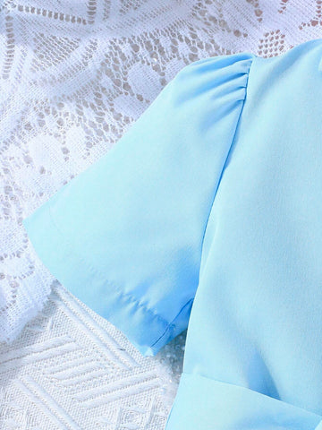 Girls" Dress 2024 Summer New Style Short Sleeve Shirt Pleated Skirt French Princess Dress Children Wear