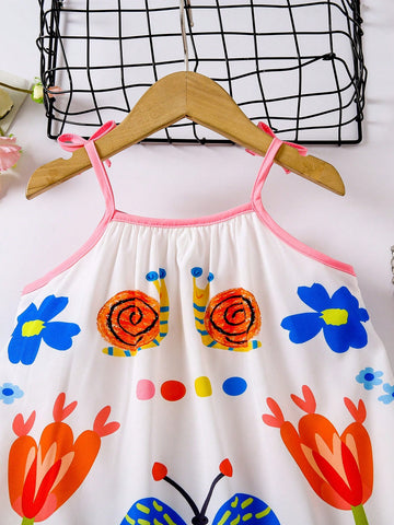 Girls Dress, Casual Vacation Active Colorful Geometric Pattern Printed Sleeveless Sundress, Loose Beach Dress Suitable For Vacation, Spring/Summer