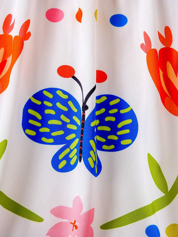 Girls Dress, Casual Vacation Active Colorful Geometric Pattern Printed Sleeveless Sundress, Loose Beach Dress Suitable For Vacation, Spring/Summer