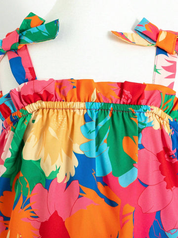 Girls' Dress Colorful Floral Print Beach Vacation Dress