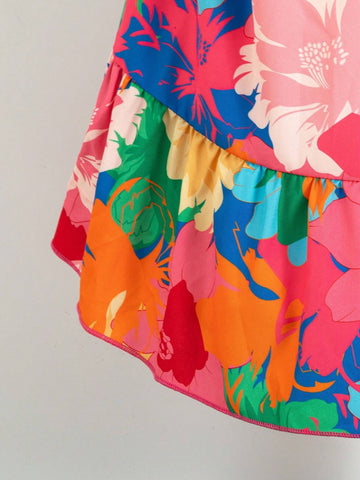 Girls' Dress Colorful Floral Print Beach Vacation Dress