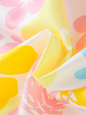 Girls Dress Watermelon Banana & Flower Pattern Beach Vacation Slip Dress For Summer