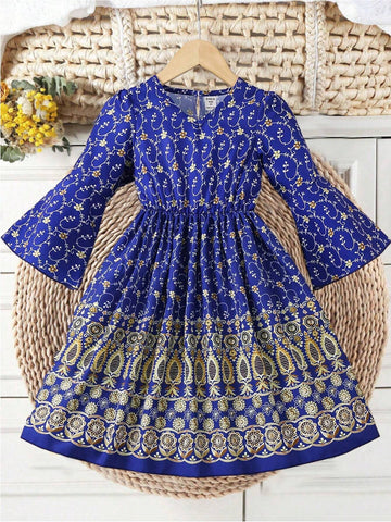 Girls' Dress With Cap Sleeves, Versatile Long Casual Dress For Daily, Vacation And Leisure, Spring And Summer New Arrival