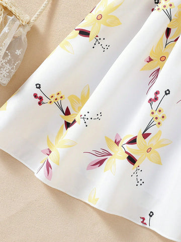 Girls Dress + Hat Set, Young Girl Floral Print Spaghetti Strap Casual Dress, Summer Dress Suitable For Gifts, Outdoor Play