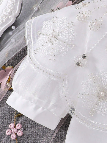 Girls' Elegant And Gorgeous Dress With Buckle Decoration Shawl, Spring/Summer