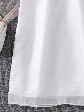 Girls' Elegant And Gorgeous Dress With Buckle Decoration Shawl, Spring/Summer