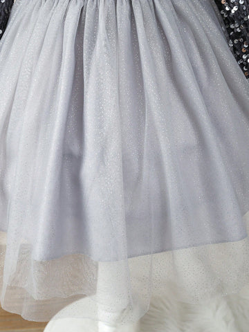 Girls' Elegant And Graceful Velvet And Mesh Party Dress With Beaded Decoration