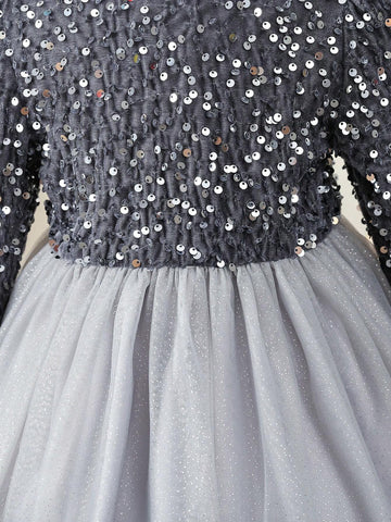 Girls' Elegant And Graceful Velvet And Mesh Party Dress With Beaded Decoration