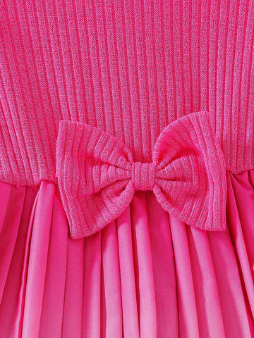 Girls' Elegant Bowknot Waist Gradient Long Sleeve Dress, Suitable For Holidays And Spring/Autumn Seasons