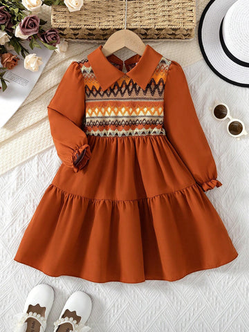 Girls Elegant Casual Collar Long Sleeve Dress, Fashion Comfortable Versatile, Spring/Autumn