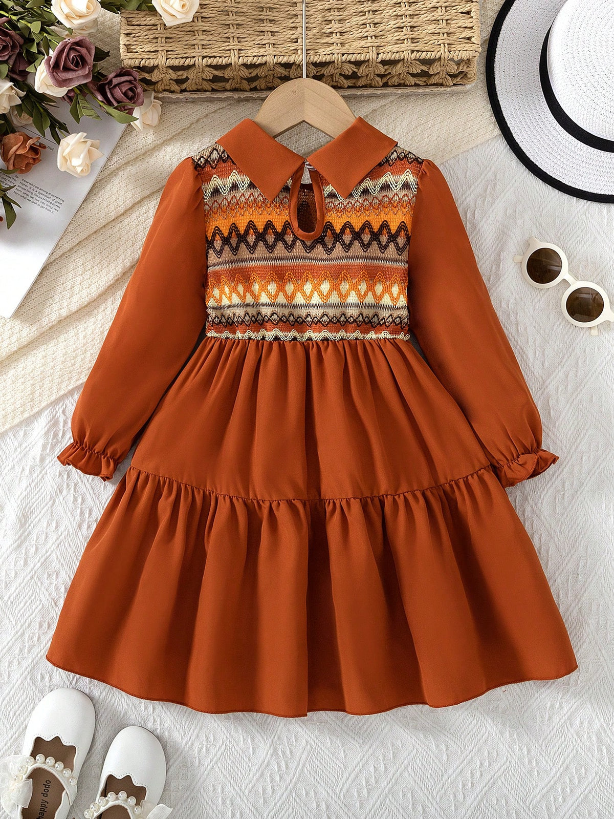 Girls Elegant Casual Collar Long Sleeve Dress, Fashion Comfortable Versatile, Spring/Autumn