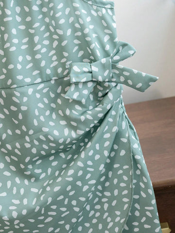Girls' Elegant Halter Neck Sleeveless Irregular Hem Dress With Bowknot Waist And Slim Fit