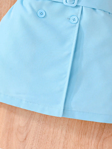 Girls Elegant Lapel Pearl Sleeve Formal Dress With Belt, Suitable For Formal Occasions