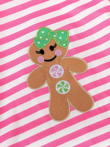 Girls Elegant Ruffle Trim 3/4 Sleeve Stripe Print Pocket Embroidered Cartoon Pattern Casual Dress, Suitable For Vacation & Travel, Spring/Summer