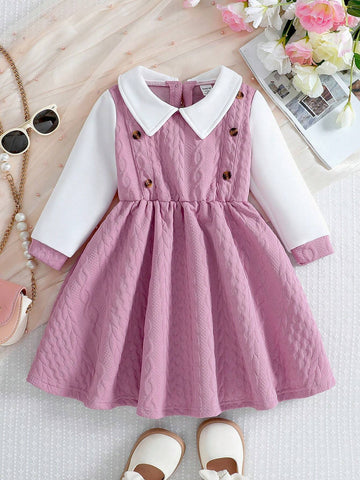 Girls Elegant Ruffled Collar Waist Flared Dress, Princess Style
