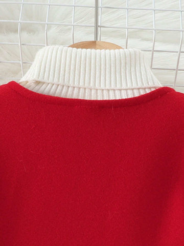 Girls' Elegant Ruffled Long Sleeve Wool-Blend Mid-Length Coat, Sweet Party Style For Autumn/Winter